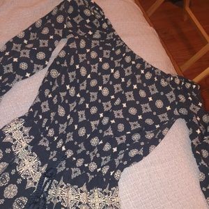 Rue 21 Blue & White Romper- long sleeve w/ shorts